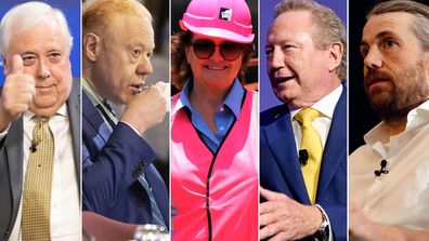 From left to right: Clive Palmer, Anthony Pratt, Gina Rinehart, Andrew Forrest, Mike Cannon-Brookes.