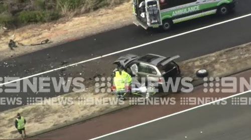 The Perth grandparents were injured when the stolen car turned the wrong way onto the on-ramp. Picture: 9NEWS