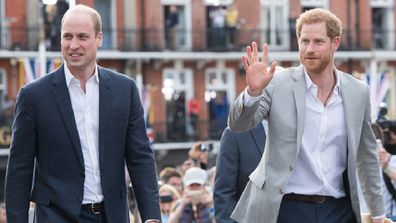 Harry and William on the eve of the royal wedding at Windsor Castle on May 18, 2018 in Windsor, England.  