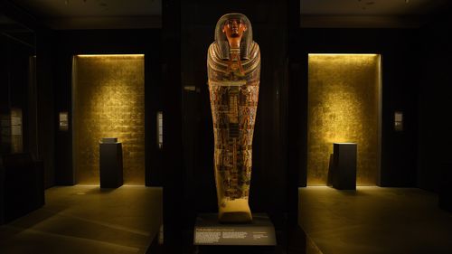 The ancient Egyptian coffin of Padiashaikhet at the Chau Chak Wing Museum at the University of Sydney.