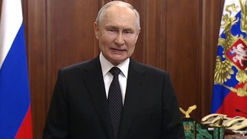 In this handout photo taken from video released by Russian Presidential Press Service, Russian President Vladimir Putin addresses the nation in Moscow, Russia, Saturday, June 24, 2023. Putin addressed the nation after mercenary chief Yeveny Prigozhin called for armed rebellion after reaching Rostov-on-Don, a Russian city, home to the Russian military headquarters that oversees the fighting in Ukraine. (Russian Presidential Press Service via AP)