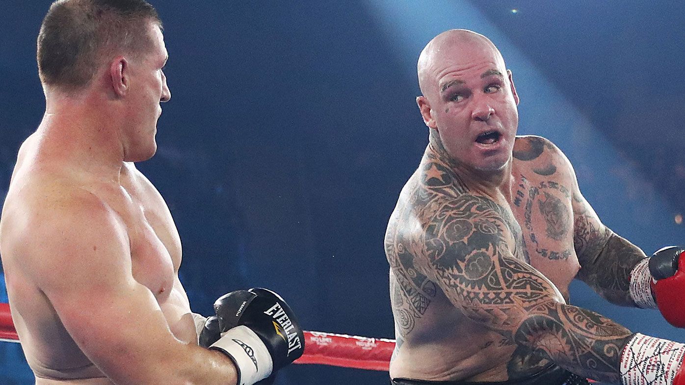 Lucas Browne swings at Paul Gallen during their bout at WIN Entertainment Centre on April 21, 2021 in Wollongong, Australia. (Photo by Mark Metcalfe/Getty Images)