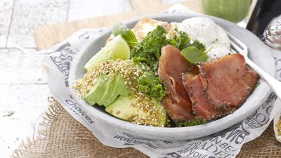 Recipe: <a href="https://kitchen.nine.com.au/2017/12/15/15/31/black-pepper-bacon-brekkie-bowl" target="_top">Primo avocado bacon breakfast</a>
