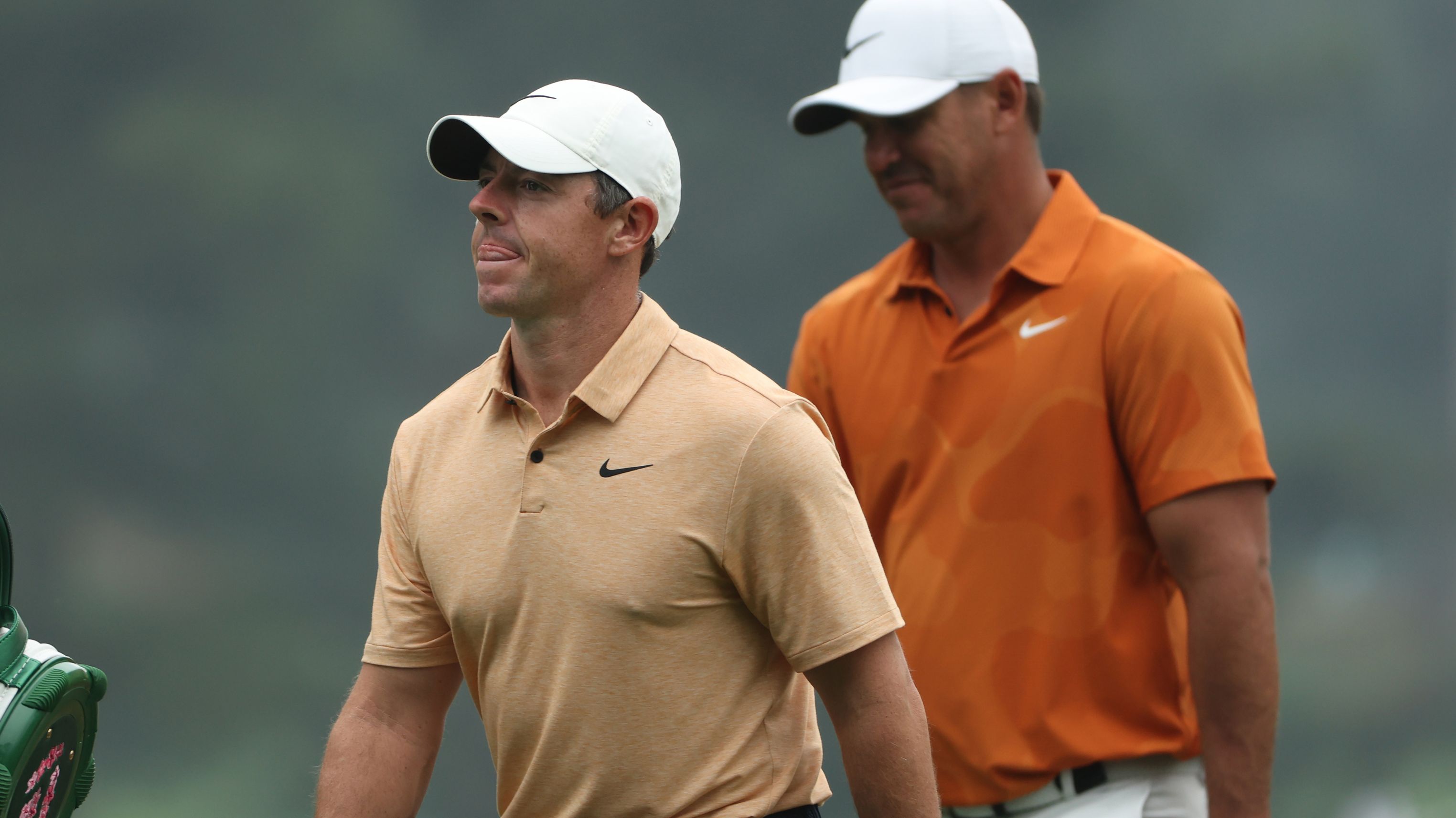 Rory McIlroy of Northern Ireland and Brooks Koepka of the United States during the 2023 Masters Tournament.
