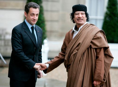 French President Nicolas Sarkozy, Libyan leader Col. Moammar Gadhafi