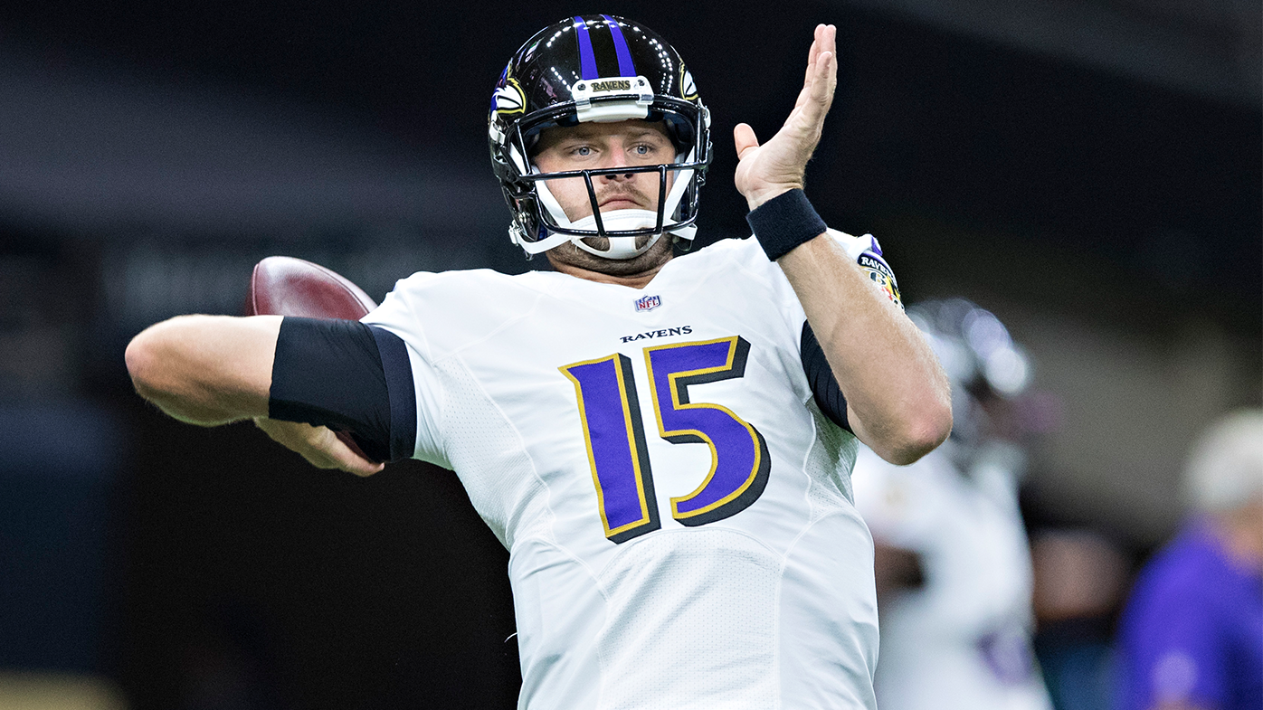 Ryan Mallett of the Baltimore Ravens warming up before a preseason game against the New Orleans Saints.