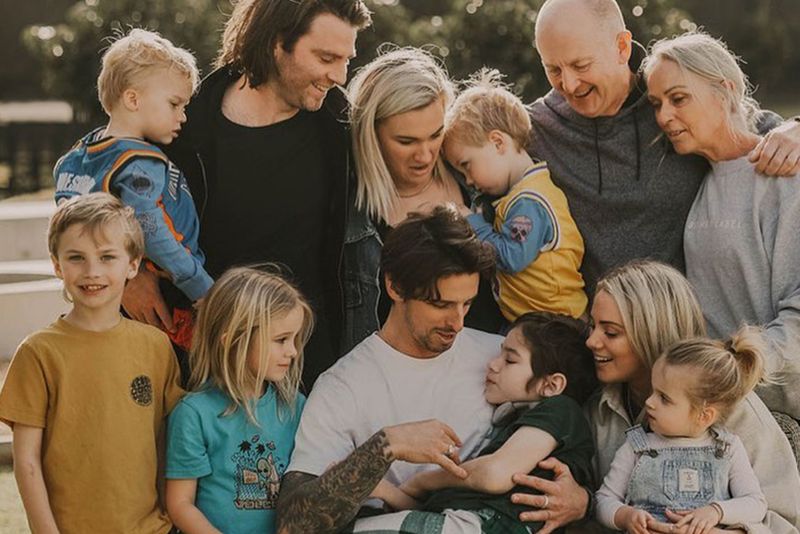 Jimmy Rees&#x27; family surrounds nephew Rye in family picture.
