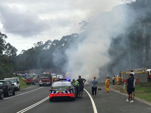 The car erupted into flames after the crash. (9NEWS)