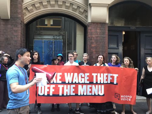 Protesters outside Chin Chin. (9NEWS)