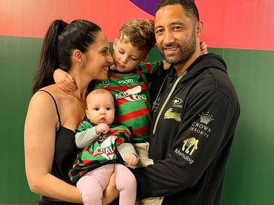 Zoe Marshall with Benji Marshall at 2021 NRL Grand Final with kids Fox and Ever.