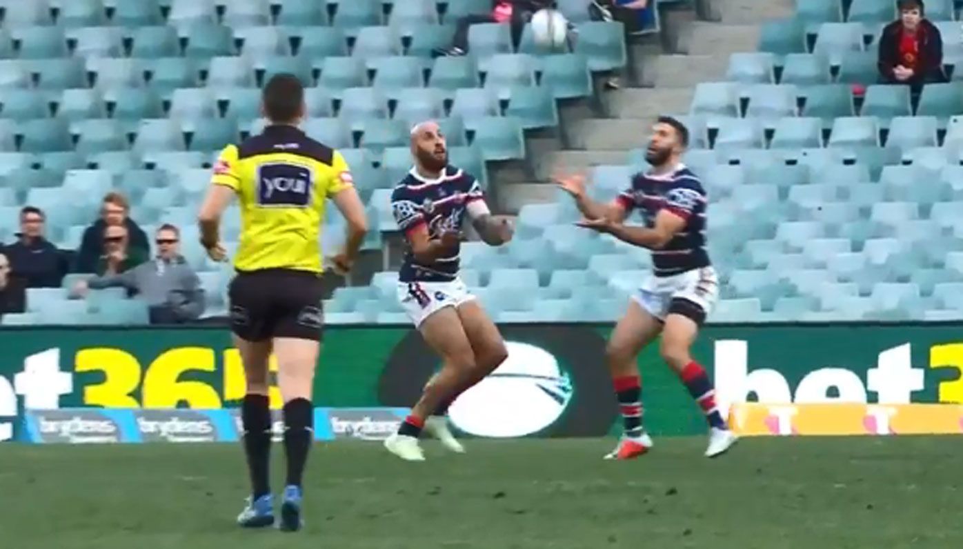 Sydney Roosters duo James Tedesco and Blake Ferguson in embarrassing mix-up during Dragons win