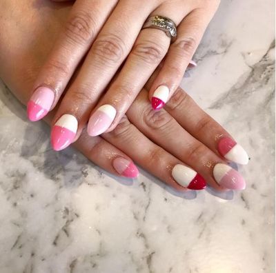Colour blocking nails with a millennial pink twist.&nbsp;