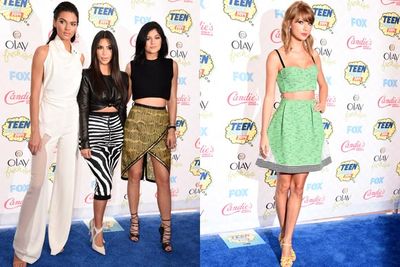 We're loving the sexy midriffs and minis at the Teen Choice Awards 2014!<br/><br/>Kim Kardashian, Kendall and Kylie Jenner, Taylor Swift, Selena Gomez and Lea Michele led the pack of sexy stars walking the blue carpet at LA's Shrine Auditorium on Sunday, August 10.<br/><br/>Scroll to see all the stars from TV, movies and music stepping out for their teenage fans...