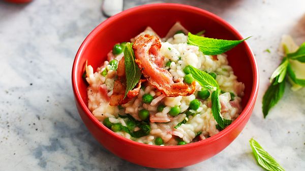Risotto with peas and bacon