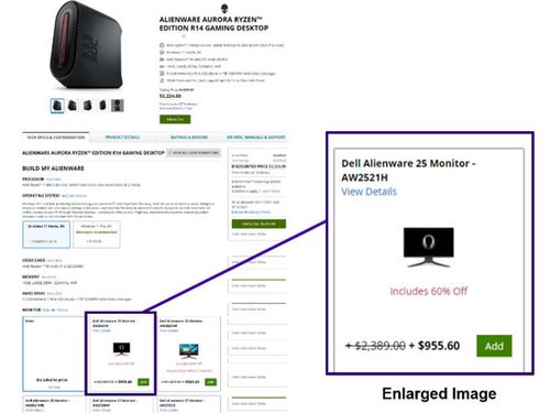 An example of statements on Dell Australia's website when customers were offered an add-on monitor for desktop purchases.