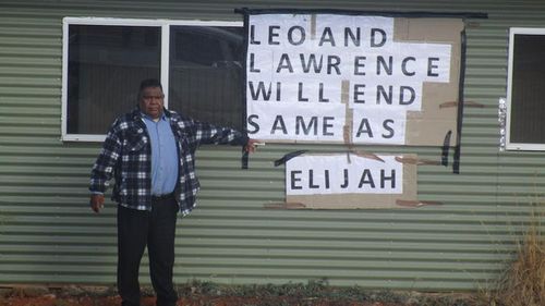 A sign referencing the death of Aboriginal teen Elijah Doughty.