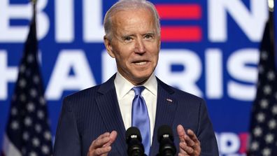 Democratic presidential candidate former Vice President Joe Biden speaks Friday, Nov. 6, 2020, in Wilmington, Delaware
