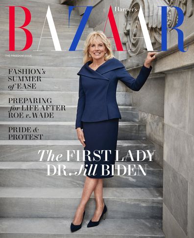 Dr Biden is on the cover of Harper's Bazaar.