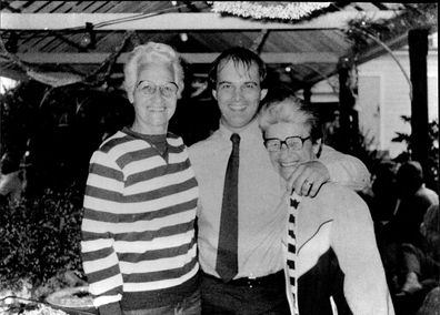 The Man Who Helped To Get Them Out... this exclusive sun photo taken inside jail shows journalist Sandi Logan at a Christmas party with the two American drug grannies Vera Hays (left) and Florice Bessire. March 24, 1983.