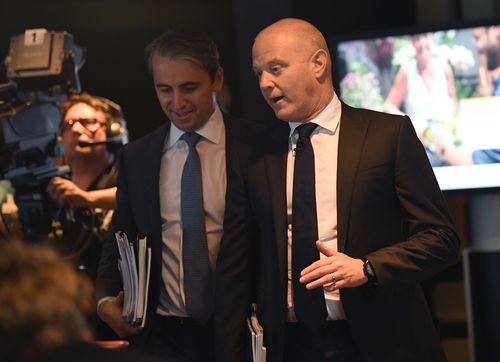 Mr Comyn and the man he replaced, former CBA chief Ian Narev. Picture: AAP