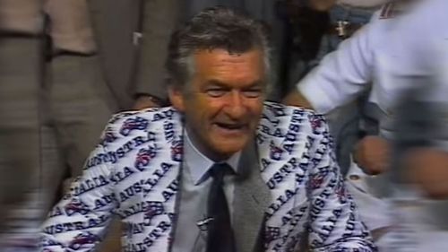 Then-Australian Prime Minister Bob Hawke celebrates the America's Cup win in September 26, 1983, unaware how the world came to nuclear war that day.