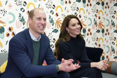 Kate, Princess of Wales, and Prince William listen to young adults during a visit to the Open Door Charity, a charity focused on supporting young adults across Merseyside with their mental health, using culture and creativity as the catalyst for change in Birkenhead, England, Thursday, Jan. 12, 2023
