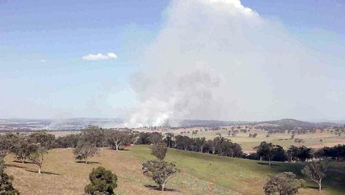 Fumée s'élevant d'un feu d'herbe dans la région du Centre-Ouest de Nouvelle-Galles du Sud, le 2 octobre 2023.