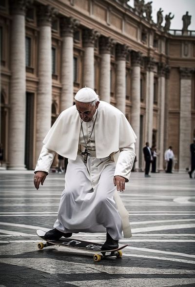 AI Pope Francis skateboarding 
