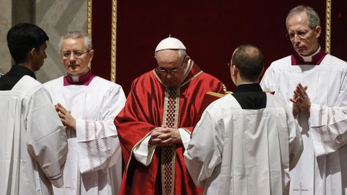 Pope Francis celebrates the Lord's Passion on Good Friday at Saint Peter's Basilica, Vatican City. (EPA)