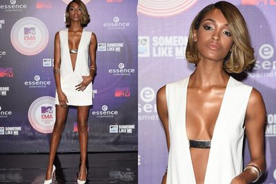 Model Jourdan Dunn looking risky in this barely-there dress.