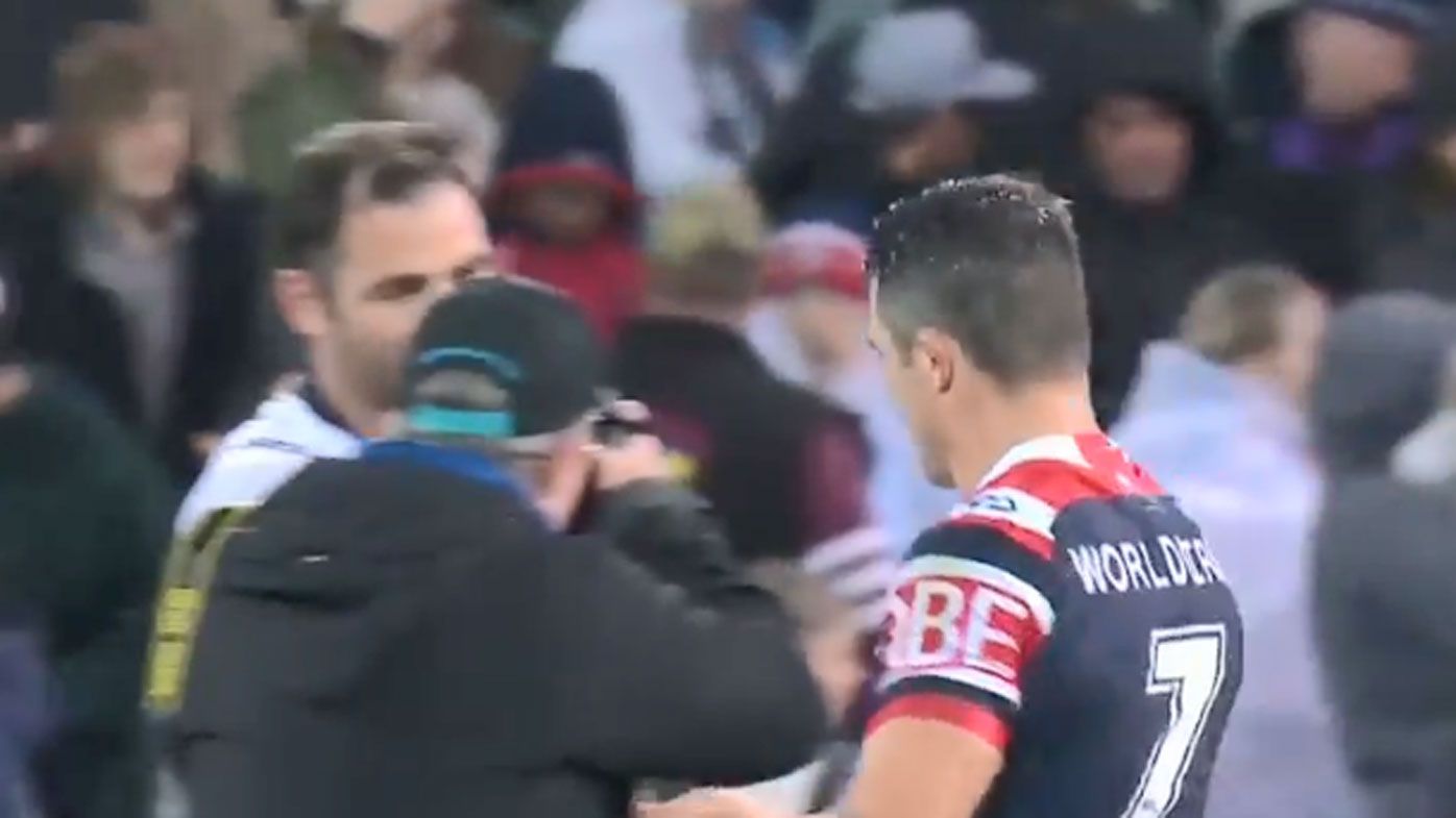 Cooper Cronk barely acknowledges Cameron Smith after Roosters loss to Storm