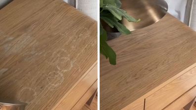 TikTok cleaning hack wood stains water marks