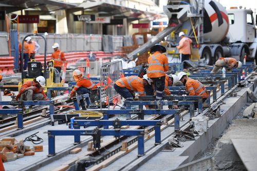 A familiar sight in Sydney's CBD of work being undertaken on the project, which the civil contractor is seeking an extra $1.1b for. Picture: AAP