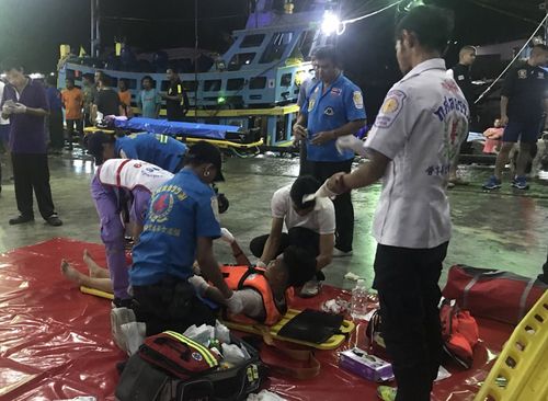Photos taken after the incident show that some of the people onboard were rescued by a fishing trawler. Picture: AAP.
