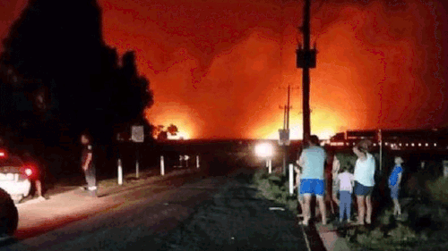 The fires have claimed up to 18 homes and 42 dairy and machinery sheds in Victoria's south-west. Picture: 9NEWS.