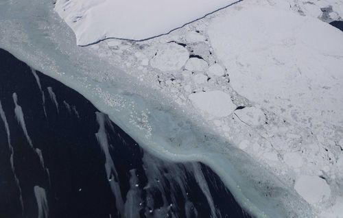  Sea ice floats as seen from NASA's Operation IceBridge research aircraft in the Antarctic Peninsula region, on November 4, 2017, above Antarctica.