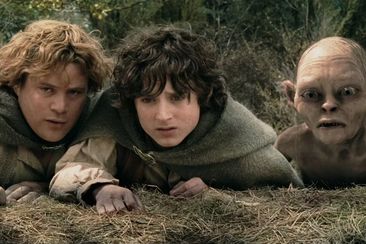 Sean Astin as Sam, Elijah Wood as Frodo, and Gollum (portrayed by Andy Serkis using motion capture technology) in the original Lord of the Rings trilogy.