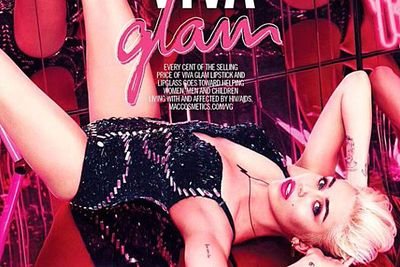 The blonde, baby-chick <i>Like a Prayer</i>-era hair, the outstretched legs: Miley's M.A.C VIVA GLAM cosmetics ad looks just like something Madonna would have done in the late '80s.