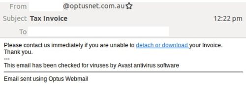 The email pretends it was checked for viruses.