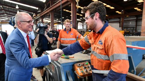 South Australian Premier Jay Weatherill tours the QPE Fabrication facility. (AAP)