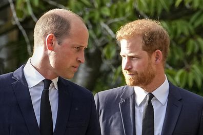 FILE - Britain's Prince William and Britain's Prince Harry walk beside each other after viewing the floral tributes for the late Queen Elizabeth II outside Windsor Castle, in Windsor, England, Saturday, Sept. 10, 2022. Prince Harry and his wife, Meghan, are expected to vent their grievances against the monarchy when Netflix releases the final episodes of a series about the couples decision to step away from royal duties and make a new start in America. (AP Photo/Martin Meissner, File)