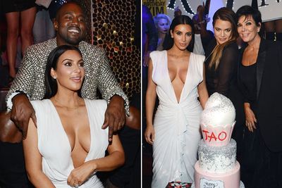 It's her party and she'll flash as much cleavage as she wants to!<br/><br/>Birthday girl Kim Kardashian had all eyes on her (what's new?) in a plunging white dress for her celebrations at TAO nightclub in Las Vegas.<br/><br/>To celebrate her 34th birthday, Mrs Kanye West partied with her touchy-feely hubby and a tight-knit group of friends and family.<br/><br/>So what went down? Check out all the pics from the big night...<br/><br/>Images: Getty<br/>