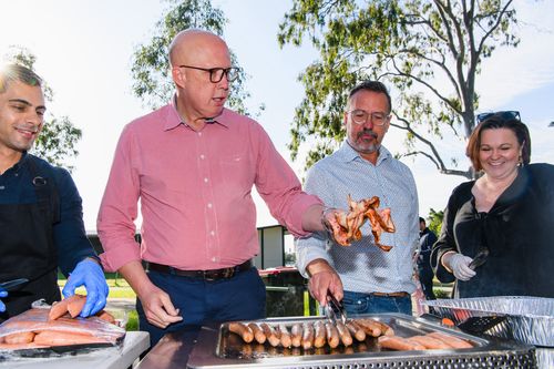 Opposition leader Peter Dutton visited Sutton Park in Brassall in the division of Blair for a BBQ. 