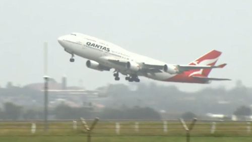 A Qantas flight taking off