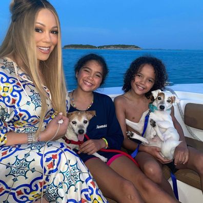 Mariah Carey and she and ex Nick Cannon's twins, Moroccan and Monroe.