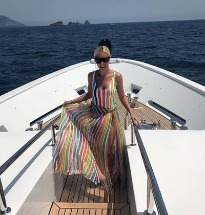 Roxy Jacenko in a Caroline Constas maxi dress in the Amalfi Coast