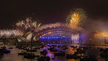  The New Years Eve Fireworks in Sydney Harbour as seen from Mrs Macquaries Point in Sydney on January 1, 2021.