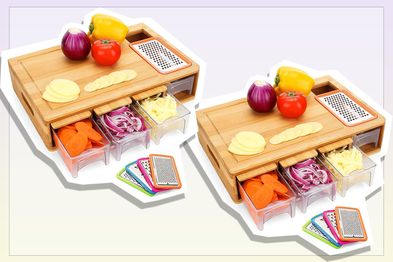 9PR: BRITOR Bamboo Cutting Board with 4 Containers