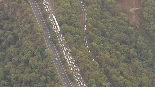 Cars were lined up for at least 12km after the smash. Picture: 9NEWS