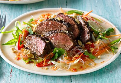 Malaysian-style lamb rump with noodle salad
